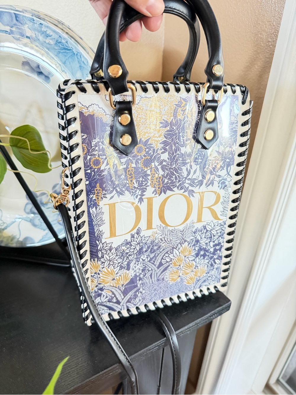 OOAK Upcycled Dior Tote Handbag – Hand-Laced Blue & Gold Tote